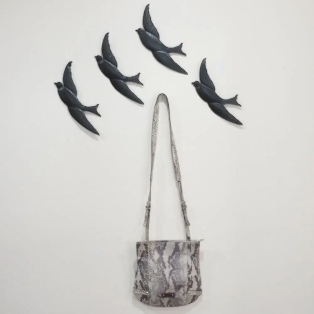 Prune Black & White Snake Skin Pattern Leather Satchel Tote Purse